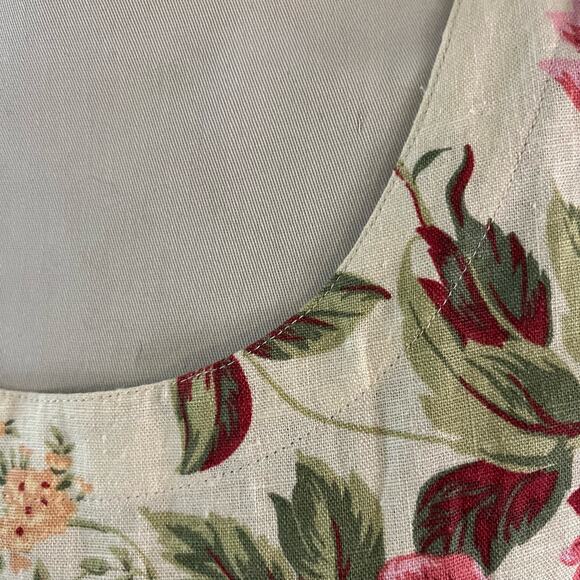 Vtg Y2K 2000s Linen Floral Tank Button Detail Casual Maxi Dress Sz M Cottagecore - Picture 2 of 8